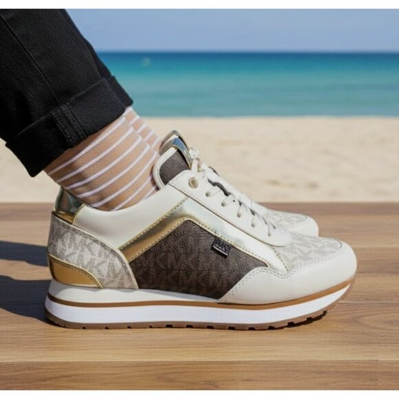 Michael Kors Shoes - ✨Michael Kors Maddy Trainer Sneaker Vanilla Brown Gold Sz 5.5 Women Shoes Casual